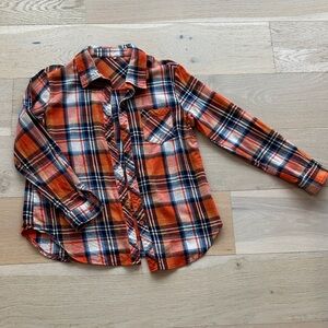 Plaid Womens Flannel Shirt in Orange, Cream and Different Shades of Blue
